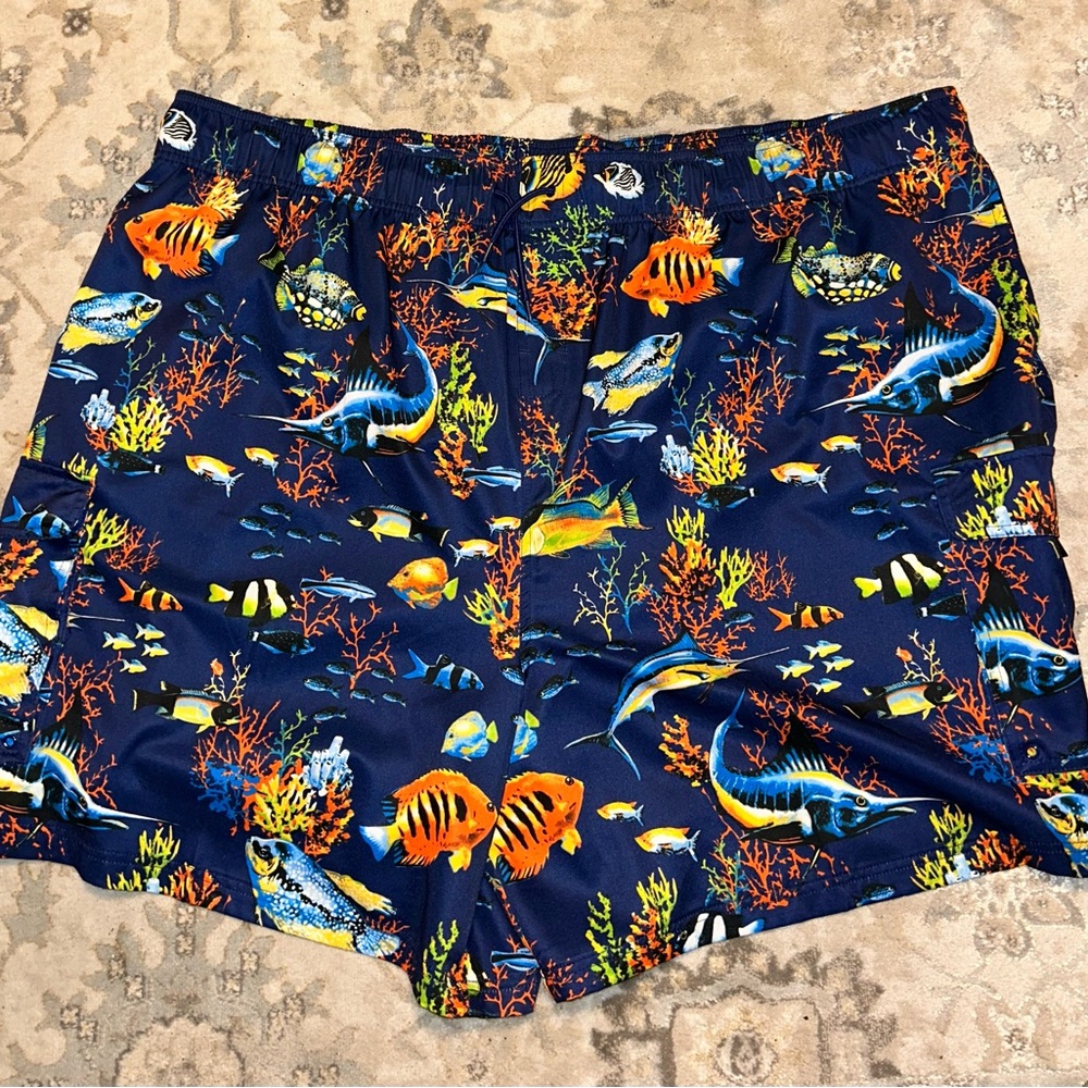 KS Island Men's Big & Tall Fish Tropical Lined Swim Trunks Shorts
